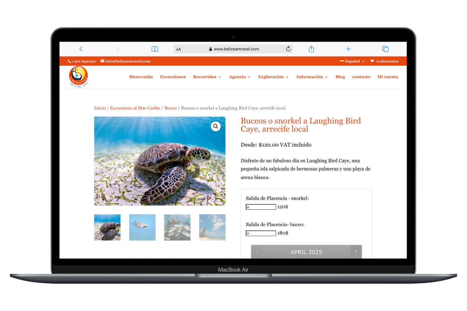 pages e-commerce Belizean travel Site de Belizean Travel sur un ordinateur de bureau