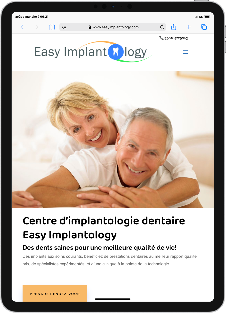 Site internet d'une clinique dentaire sur un ipad pro