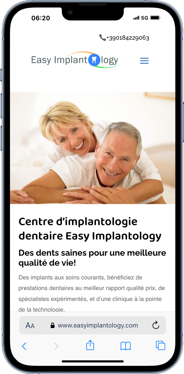 Site internet d'une clinique dentaire sur un iphone
