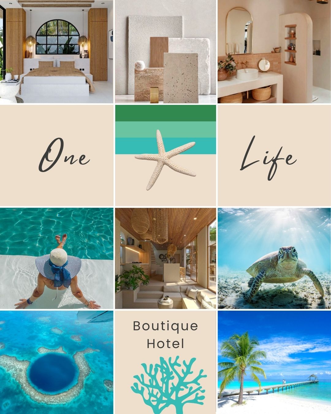 Moodboard proposé pour le branding d'un hôtel dans les Caraïbes